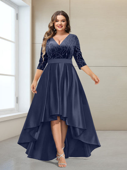 Robe de Mère de la Mariée Grande Taille Coupe A-Line/Princess Col En V Manches 3/4 avec Perles