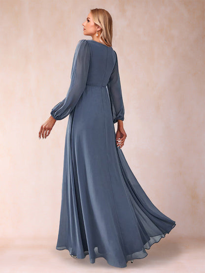 Robe de Mère de la Mariée Coupe A-Line/Princess à Col En V et Longueur Au Sol avec Volants