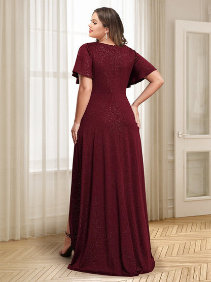 Robe de Soirée Grande Taille Coupe A-Line/Princesse Col En V Longueur Au Sol avec Fente Sur Le Côté