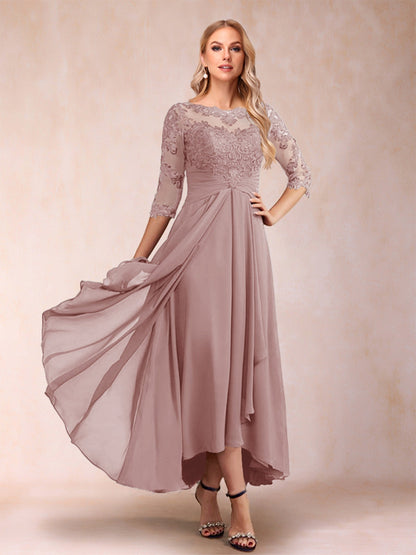 Robes de Mère de la Mariée Asymétriques à Manches 3/4 En Forme de A/Princesse