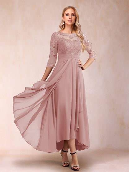 Robes de Mère de la Mariée Asymétriques à Manches 3/4 En Forme de A/Princesse