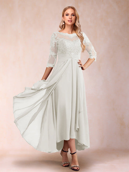 Robes de Mère de la Mariée Asymétriques à Manches 3/4 En Forme de A/Princesse