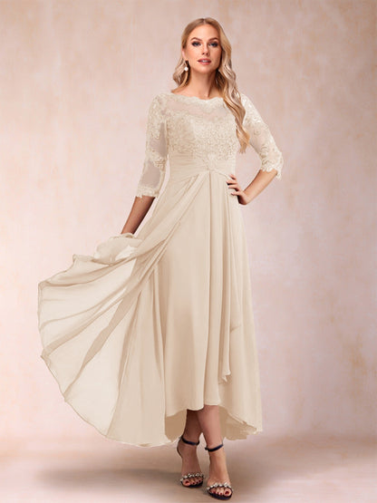 Robes de Mère de la Mariée Asymétriques à Manches 3/4 En Forme de A/Princesse