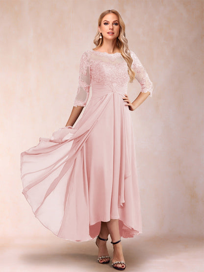 Robes de Mère de la Mariée Asymétriques à Manches 3/4 En Forme de A/Princesse