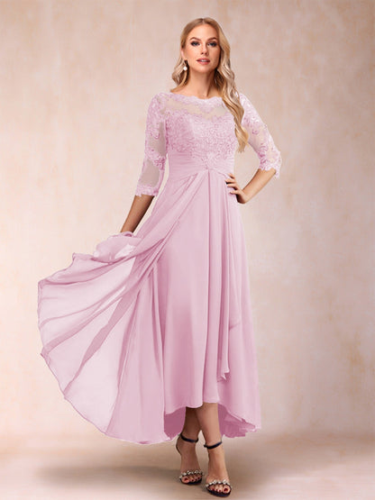 Robes de Mère de la Mariée Asymétriques à Manches 3/4 En Forme de A/Princesse