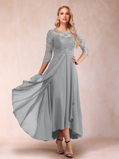 Robes de Mère de la Mariée Asymétriques à Manches 3/4 En Forme de A/Princesse