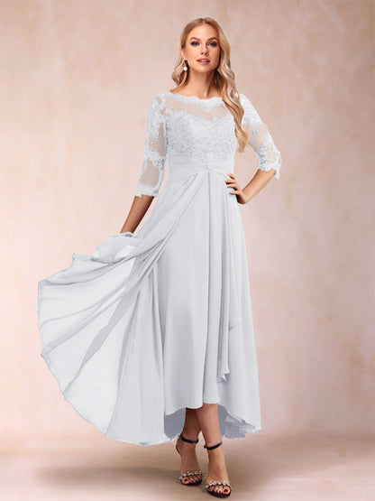 Robes de Mère de la Mariée Asymétriques à Manches 3/4 En Forme de A/Princesse