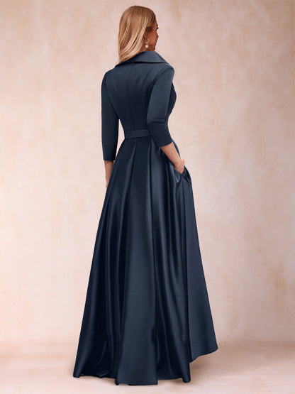 Robes de Mère de la Mariée Asymétriques à Manches 3/4 et Col En V