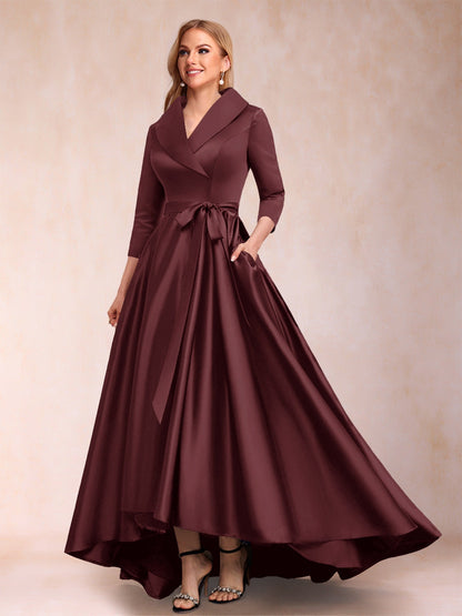 Robes de Mère de la Mariée Asymétriques à Manches 3/4 et Col En V