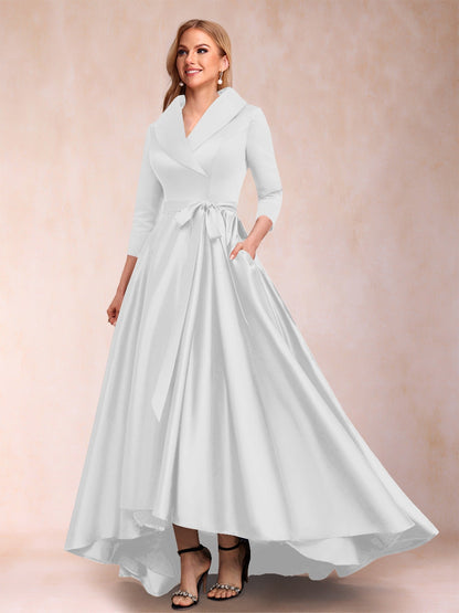 Robes de Mère de la Mariée Asymétriques à Manches 3/4 et Col En V