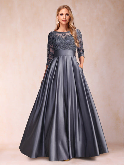 Robe de Mère de la Mariée Coupe A-Line/Princess Longueur Au Sol Manches 3/4 Décolleté En V