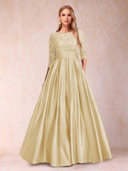 Robe de Mère de la Mariée Coupe A-Line/Princess Longueur Au Sol Manches 3/4 Décolleté En V