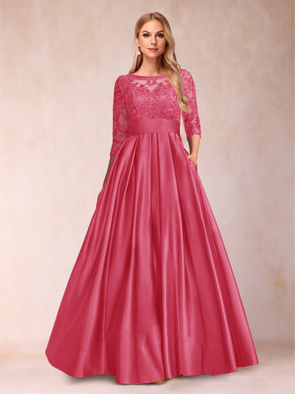 Robe de Mère de la Mariée Coupe A-Line/Princess Longueur Au Sol Manches 3/4 Décolleté En V