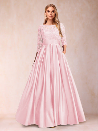 Robe de Mère de la Mariée Coupe A-Line/Princess Longueur Au Sol Manches 3/4 Décolleté En V