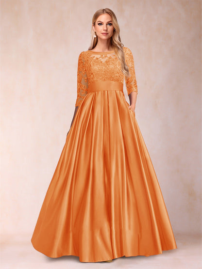 Robe de Mère de la Mariée Coupe A-Line/Princess Longueur Au Sol Manches 3/4 Décolleté En V