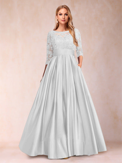 Robe de Mère de la Mariée Coupe A-Line/Princess Longueur Au Sol Manches 3/4 Décolleté En V