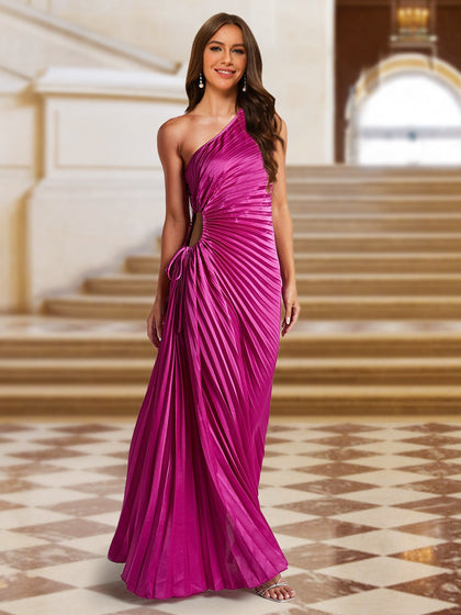 Robe de Soirée Plissée En Satin à Une Épaule et Découpe Latérale Coupe A-Line/Princess