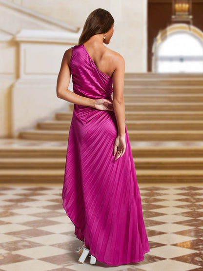 Robe de Soirée Plissée En Satin à Une Épaule et Découpe Latérale Coupe A-Line/Princess