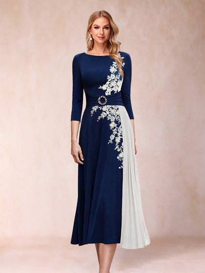 Robe de Mère de la Mariée Coupe A-Line/Princess à Manches 3/4 et Appliques