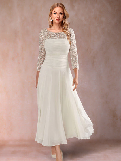 Robe de Mère de la Mariée Coupe A-Line/Princess à Manches 3/4 et Appliques