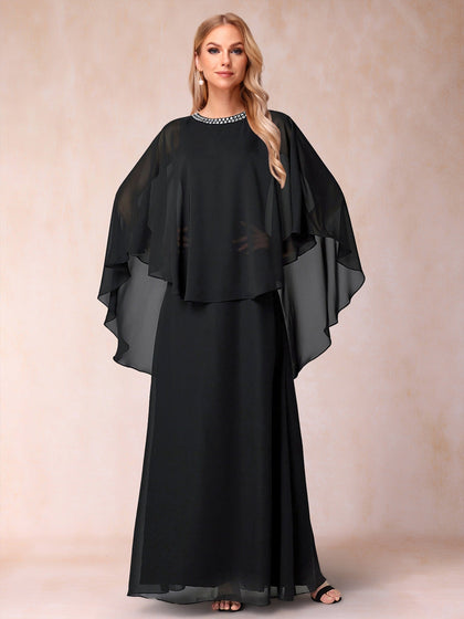 Robes de Mère de la Mariée à Manches 3/4 Coupe A-Line/Princess avec Fronces