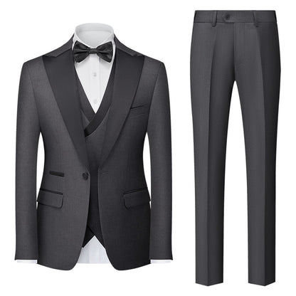 Costume de Mariage 3 Pièces pour Homme Coupe Ajustée Simple Boutonnage Couleur Unie