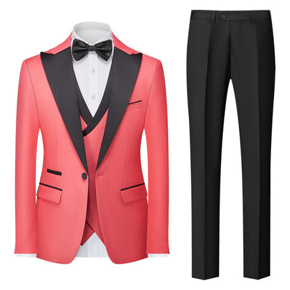 Costume de Mariage 3 Pièces pour Homme Coupe Ajustée Simple Boutonnage Couleur Unie