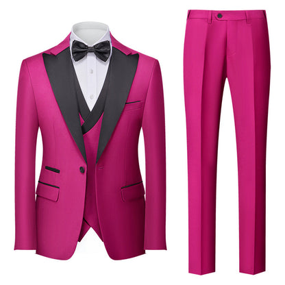 Costume de Mariage 3 Pièces pour Homme Coupe Ajustée Simple Boutonnage Couleur Unie