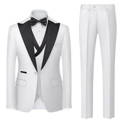 Costume de Mariage 3 Pièces pour Homme Coupe Ajustée Simple Boutonnage Couleur Unie