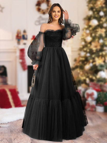 Robe de Noël Longue En Tulle Coupe A-Line/Princess avec Décolleté En Cœur