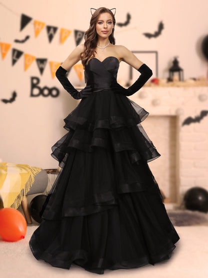 Robe Longue d'Halloween En Tulle à Volants Coupe A-Line/Princesse Décolleté En Cœur