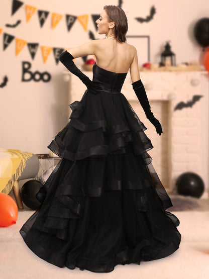 Robe Longue d'Halloween En Tulle à Volants Coupe A-Line/Princesse Décolleté En Cœur