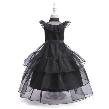 Robe Princesse en Tulle sans Manches Col Rond Longueur Au Sol Robe De Noël pour Filles