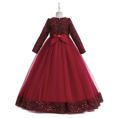 Robe de Bal à Manches Longues et Paillettes pour Filles