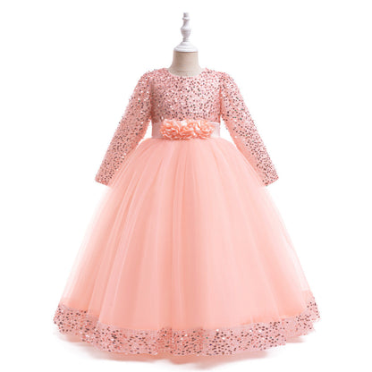 Robe de Bal à Manches Longues et Paillettes pour Filles