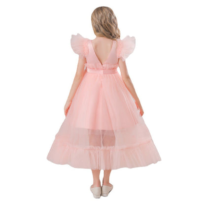 Robe Col Rond en Tulle sans Manches pour Petite Fille d'Honneur avec Plis et Nœud(S)