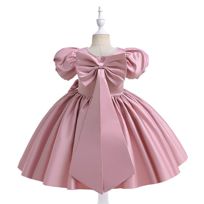 Robe Princesse Col Rond Manches Bouffantes pour Petite Fille d'Honneur avec Nœud