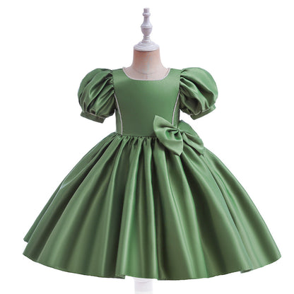 Robe Princesse Col Rond Manches Bouffantes pour Petite Fille d'Honneur avec Nœud