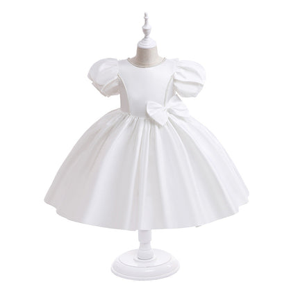 Robe Princesse Col Rond Manches Bouffantes pour Petite Fille d'Honneur avec Nœud