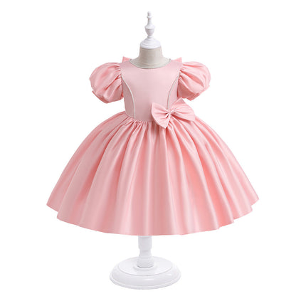 Robe Princesse Col Rond Manches Bouffantes pour Petite Fille d'Honneur avec Nœud