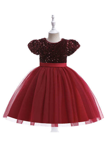 Robe Princesse Col Rond Manches Courtes Robe De Noël pour Filles