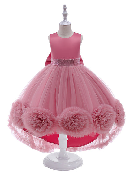 Robe Princesse Col Rond Asymétrique pour Petite Fille d'Honneur avec Nœud