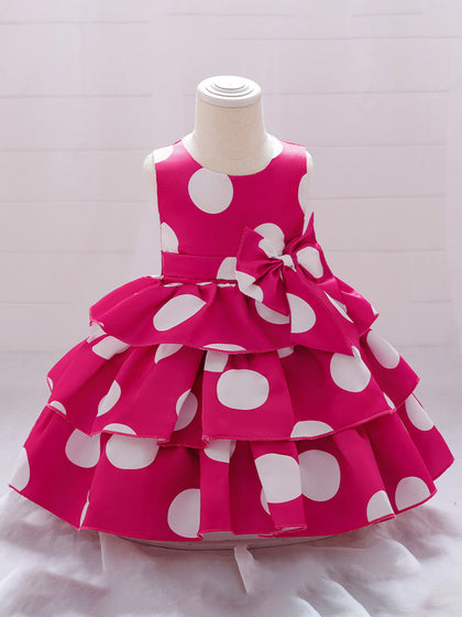 Robe Princesse Col Rond Volants pour Petite Fille d'Honneur avec Pois