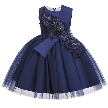 Robe Princesse Col Rond pour Petite Fille d'Honneur avec Appliques