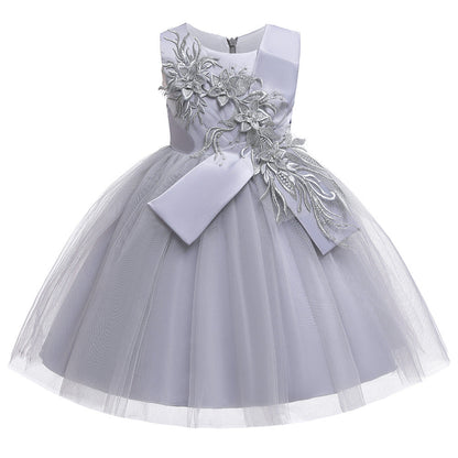 Robe Princesse Col Rond pour Petite Fille d'Honneur avec Appliques