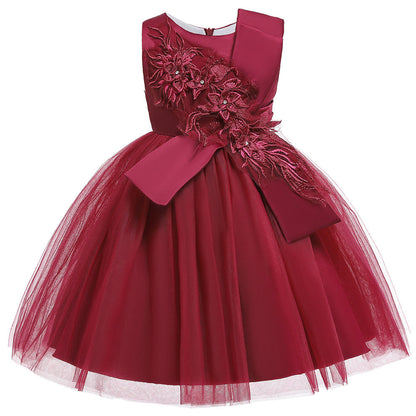 Robe Princesse Col Rond pour Petite Fille d'Honneur avec Appliques