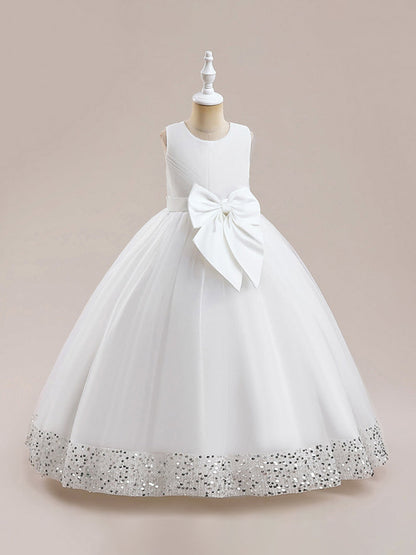 Robe Princesse Col Rond pour Petite Fille d'Honneur avec Sequins