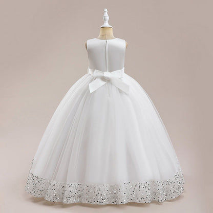 Robe Princesse Col Rond pour Petite Fille d'Honneur avec Sequins