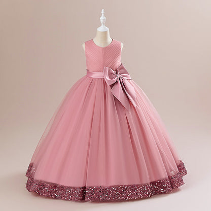 Robe Princesse Col Rond pour Petite Fille d'Honneur avec Sequins