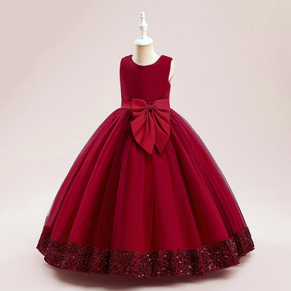 Robe Princesse Col Rond pour Petite Fille d'Honneur avec Sequins